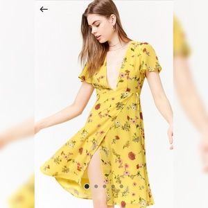 Forever 21 Floral Print Surplice Tie Dress